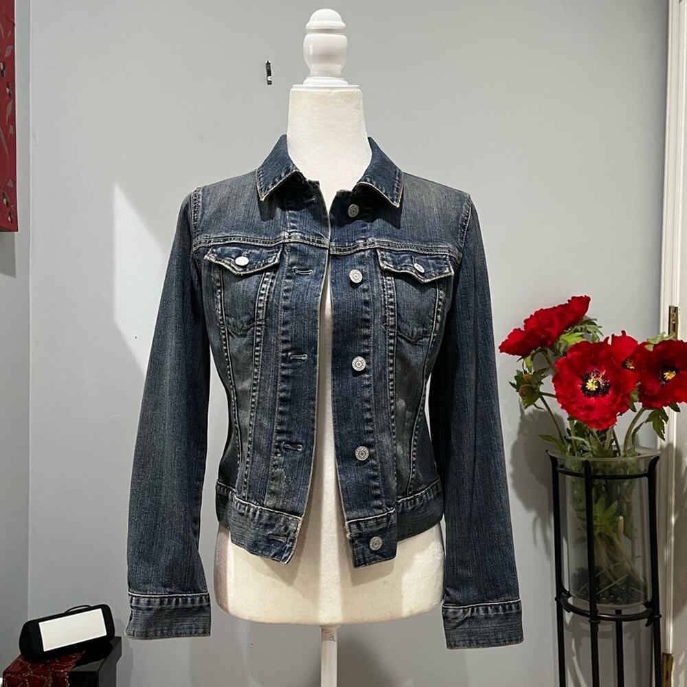 NEW GAP Vintage Y2K Distressed Denim Jean Classic Cropped Jacket Buttons XS NWOT